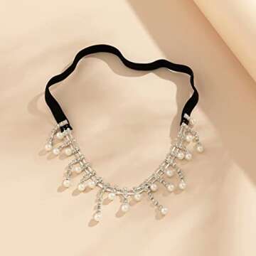 Crystal Pearl Leg Chains Silver Elasticity Rhinestone Imitation Pearl Thigh Leg Chain Sparkly Bling Rave Club Party Body Jewelry Accessories for Womens (pearl-silver)