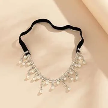 Crystal Pearl Leg Chains Silver Elasticity Rhinestone Imitation Pearl Thigh Leg Chain Sparkly Bling Rave Club Party Body Jewelry Accessories for Womens (pearl-silver)