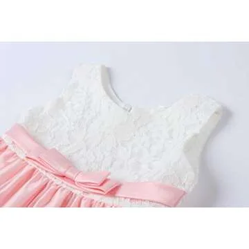 LZH Baby Girls Formal Bowknot Embroidery Dress with Headwear(Baby Pink,18M)