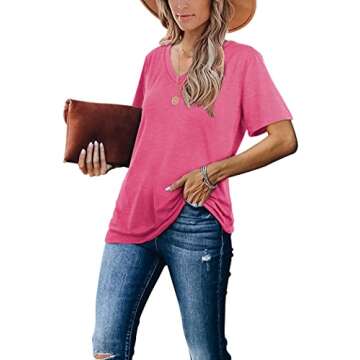 Cute Tops for Women Trendy Casual Short Sleeve Tee Shirts Rose Red L