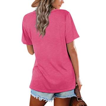 Cute Tops for Women Trendy Casual Short Sleeve Tee Shirts Rose Red L
