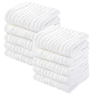 Yoofoss Muslin Baby Washcloths 100% Cotton Face Towels 10 Pack Wash Cloths for Baby 12x12in Soft and...