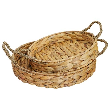 Round Wicker Serving Trays - Set of 2 for Home Decor