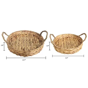 Round Wicker Serving Trays - Set of 2 for Home Decor