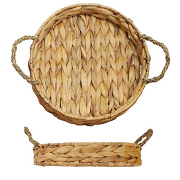 Round Wicker Serving Trays - Set of 2 for Home Decor