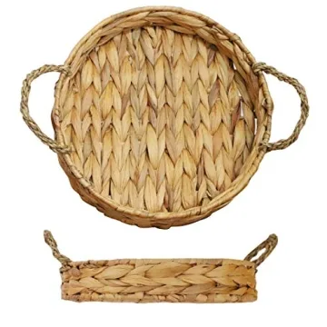 Round Wicker Serving Trays - Set of 2 for Home Decor