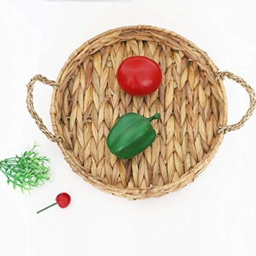 Round Wicker Serving Trays - Set of 2 for Home Decor