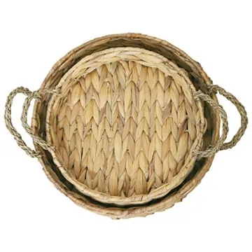 Round Wicker Serving Trays - Set of 2 for Home Decor