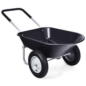 Goplus Dual Wheel Wheelbarrow - Heavy Duty Garden Cart with 330 lbs Capacity