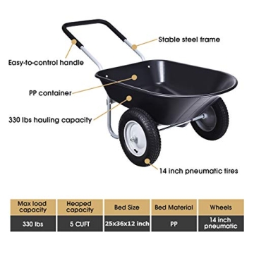 Goplus Dual Wheel Wheelbarrow with 330 lbs Capacity