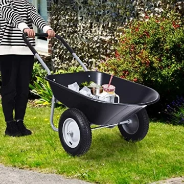 Goplus Dual Wheel Wheelbarrow with 330 lbs Capacity