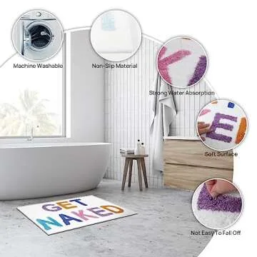 Qubomax Get Naked Bath Mat - Non-Slip, Super Absorbent, Funny Bathroom Rug, Machine-Washable, Cotton & Microfiber, 32"x20" (Colorful White)