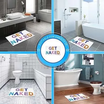 Qubomax Get Naked Bath Mat - Non-Slip, Super Absorbent, Funny Bathroom Rug, Machine-Washable, Cotton & Microfiber, 32"x20" (Colorful White)