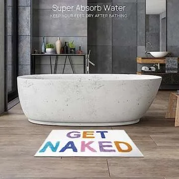 Qubomax Get Naked Bath Mat - Non-Slip, Super Absorbent, Funny Bathroom Rug, Machine-Washable, Cotton & Microfiber, 32"x20" (Colorful White)