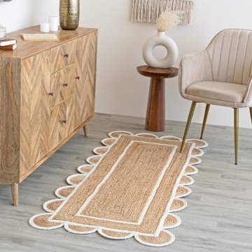 Stylish Scalloped Natural Jute Area Rug for Home Decor