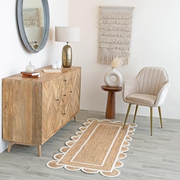 Stylish Scalloped Natural Jute Area Rug for Home Decor