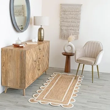 Stylish Scalloped Natural Jute Area Rug for Home Decor