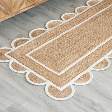 Stylish Scalloped Natural Jute Area Rug for Home Decor