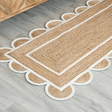 Stylish Scalloped Natural Jute Area Rug for Home Decor