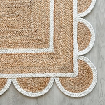 Stylish Scalloped Natural Jute Area Rug for Home Decor