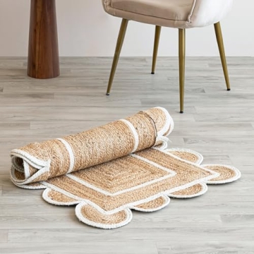 Stylish Scalloped Natural Jute Area Rug for Home Decor