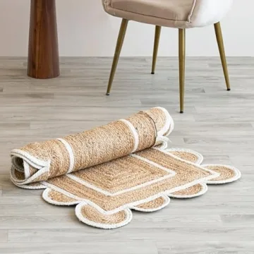 Stylish Scalloped Natural Jute Area Rug for Home Decor