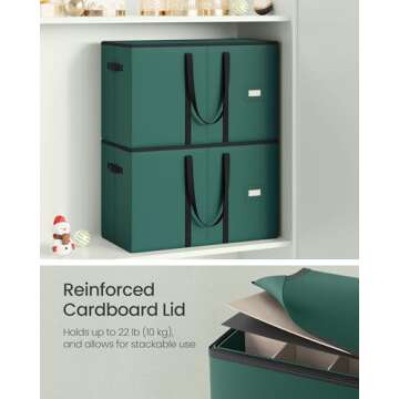 SONGMICS Christmas Figurine Storage Box for 15-Inch Figurines and Nutcrackers, Holiday Decor Organizer with Adjustable Dividers, 8 Slots and 2 Pockets, Dual Zippers, Forest Green URFB041C01