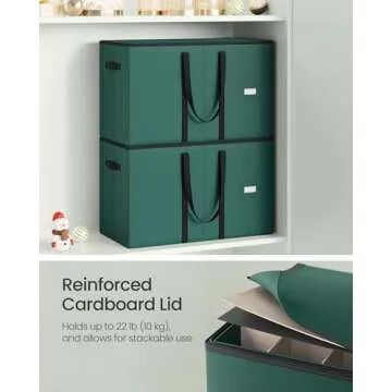 SONGMICS Christmas Figurine Storage Box for 15-Inch Figurines and Nutcrackers, Holiday Decor Organizer with Adjustable Dividers, 8 Slots and 2 Pockets, Dual Zippers, Forest Green URFB041C01