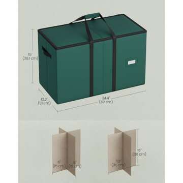 SONGMICS Christmas Figurine Storage Box for 15-Inch Figurines and Nutcrackers, Holiday Decor Organizer with Adjustable Dividers, 8 Slots and 2 Pockets, Dual Zippers, Forest Green URFB041C01