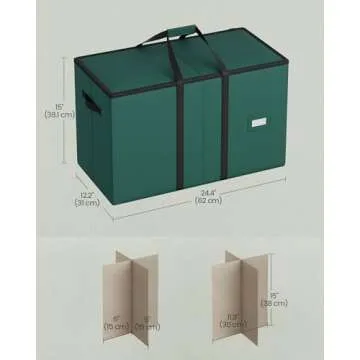 SONGMICS Christmas Figurine Storage Box for 15-Inch Figurines and Nutcrackers, Holiday Decor Organizer with Adjustable Dividers, 8 Slots and 2 Pockets, Dual Zippers, Forest Green URFB041C01