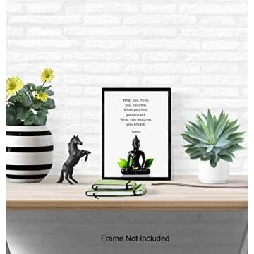 Buddha Quotes Wall Decor - Inspirational Quote Wall Art - Zen Meditation Decor - Buddha Statue Wall Art - Spiritual Gifts for Women, Men - New Age Spa Room Decor - Yoga Wall Art - Buddhism Buddhist