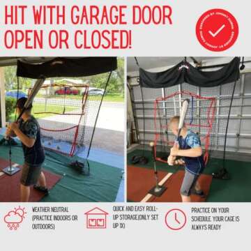 HITZEM: Baseball Net & Softball Net - Hitting/Pitching Net - Practice Batting Net Attaches and Hangs on Garage Door - Hitting Net Rolls Up for Storage - Baseball Training Equipment for Adults and Kids