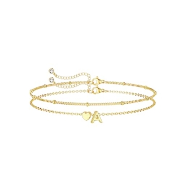 DEARMAY 14K Real Gold Bracelets for Women Trendy Dainty Gold Letter Initial Charm Bracelet Jewelry C...