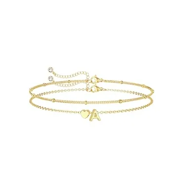 DEARMAY 14K Real Gold Bracelets for Women Trendy Dainty Gold Letter Initial Charm Bracelet Jewelry C...