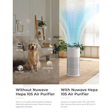 Nuwave Oxypure Air Purifiers 3XL H13 HEPA Filter for Home Bedroom Allergies, 17dB, 360° Air Intake, Removal to 0.1 Micron Smoke Dust Mold Pollen Bacteria Pet Hair Odor, Air Quality Sensor, Energy Star