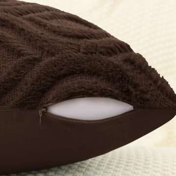 decorUhome Decorative Throw Pillow Covers 16x16, Soft Plush Faux Wool Couch Pillow Covers for Home, Set of 2, Brown