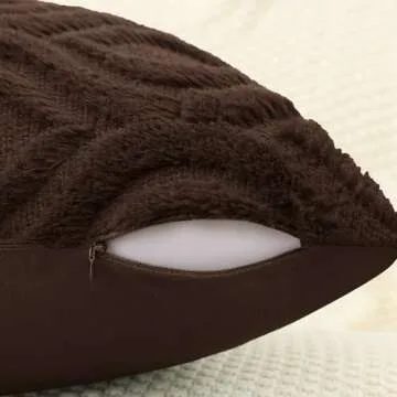 decorUhome Decorative Throw Pillow Covers 16x16, Soft Plush Faux Wool Couch Pillow Covers for Home, Set of 2, Brown