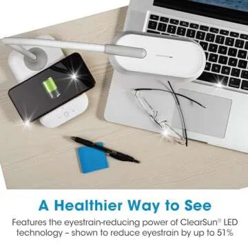 OttLite Achieve LED Sanitizing Desk Lamp Wireless Charging and USB Charging - Touch Activated, Flexible Neck, Modern Light for Reading, Crafting & Office Desktop