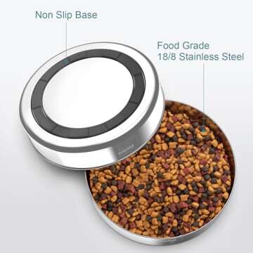 Feedoo Stainless Steel Dog Bowl, Non-Slip Dog Bowl with Rubber Base, Shallow Wide Rim Design, Tip-Re...