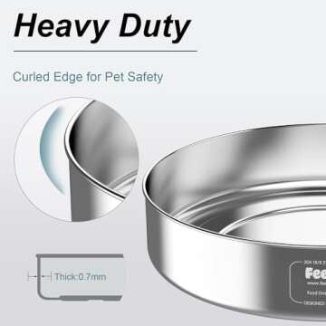 Feedoo Stainless Steel Dog Bowl, Non-Slip Dog Bowl with Rubber Base, Shallow Wide Rim Design, Tip-Resistant and Rust-Resistant, Heavy Duty Pet Bowl, Holds 5cups(42oz)