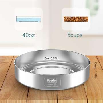 Feedoo Stainless Steel Dog Bowl, Non-Slip Dog Bowl with Rubber Base, Shallow Wide Rim Design, Tip-Resistant and Rust-Resistant, Heavy Duty Pet Bowl, Holds 5cups(42oz)