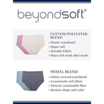 Fruit Of The Loom Womens Beyondsoft Underwear, Super Soft Designed With Comfort In Mind, Available Plus Size, Bikini - Cotton Blend - 12 Pack - Colors May Vary, 7 US