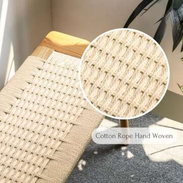 Vadisun 100% Solid Oak Farmhouse Entryway Bench, Wooden Bench Indoor with Hand Woven Rope Surface Design, Wood Bench for End of Bed with Solid Structure(Natural, 31.49" Wx11.81 Dx15.98 H)