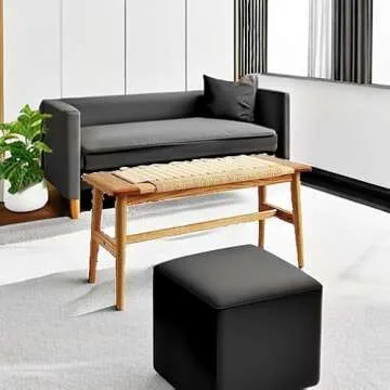 Vadisun Solid Oak Entryway Bench with Woven Design