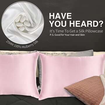 Premium 100% Mulberry Silk Pillowcase for Youthful Skin & Hair, Luxurious Comfort