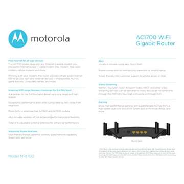 MOTOROLA AC1700 Dual-Band WiFi Gigabit Router with Extended Range for Home, Model MR1700