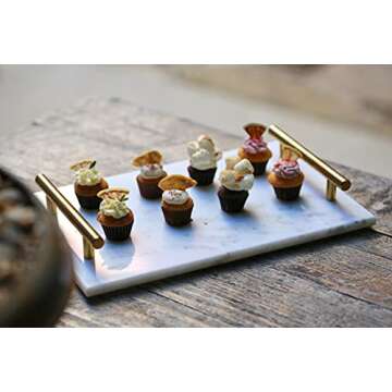 Star Dust x White Mist Natural Marble Vanity Tray with Gold Handles/Accents, Decorative Tray for Per...