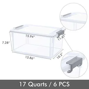Citylife Clear Stackable Storage Bins 17 QT - 6 Pack