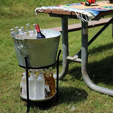 Sunnydaze Ice Bucket Drink Cooler with Stand and Tray, Pebbled Galvanized Steel, Holds Beer, Wine, Champagne and More