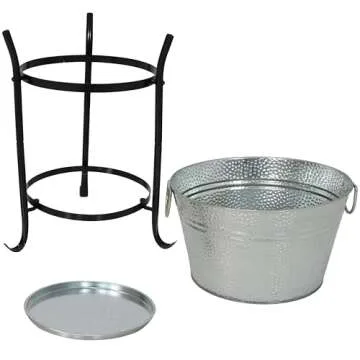 Sunnydaze Ice Bucket Drink Cooler with Stand and Tray, Pebbled Galvanized Steel, Holds Beer, Wine, Champagne and More